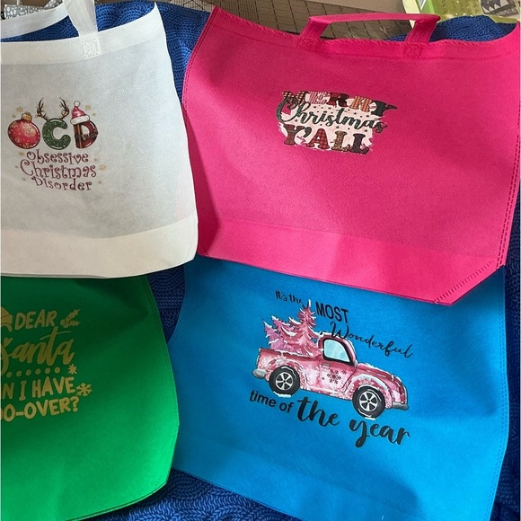 Hand Pressed Set of 4 Holiday Reusable Gift Bags! - Picture 3 of 3